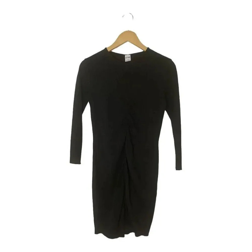 Re/Done Ruched Long Sleeve Black Dress